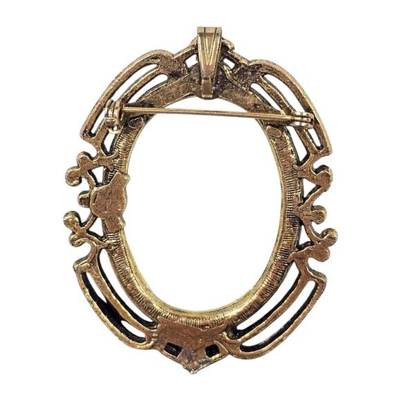 Vintage Goldtone Floral Flower Printed Milk Glass 2.5" Oval Brooch Pin Pendant - Picture 2 of 7